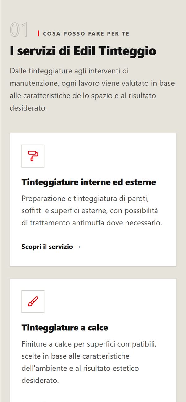 La sezione servizi del sito Edil Tinteggio su telefono