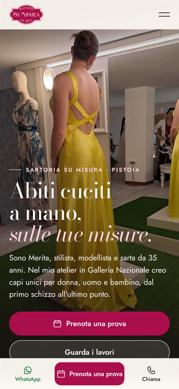 Il sito della Sartoria Merita su telefono